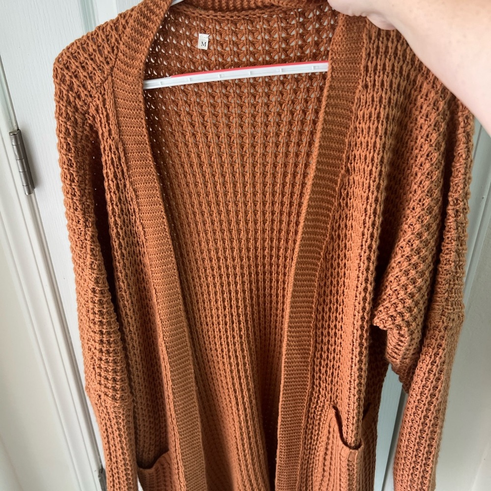 Women's Open Knit Cardigan Sweater - Rust
